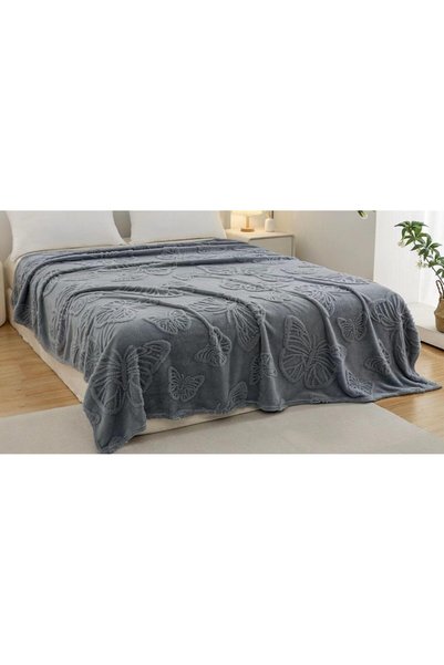 OEM Double bed blanket, Cocolino, 3D Butterflies, 200x230cm, Greyish Blue