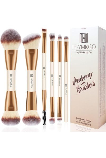 HEYMKGO فرش مكياج 6 قطع ذات طرفين، فرشاة احترافية للفاونديشن والكونتور والبود...