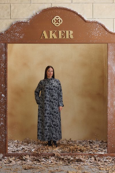 Aker Gray Patterned Shirt Dress