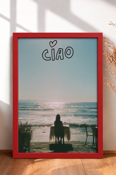 HOMEPACK Ciao Written Sea Coast Tableware Framed Painting Italy Poster Living...