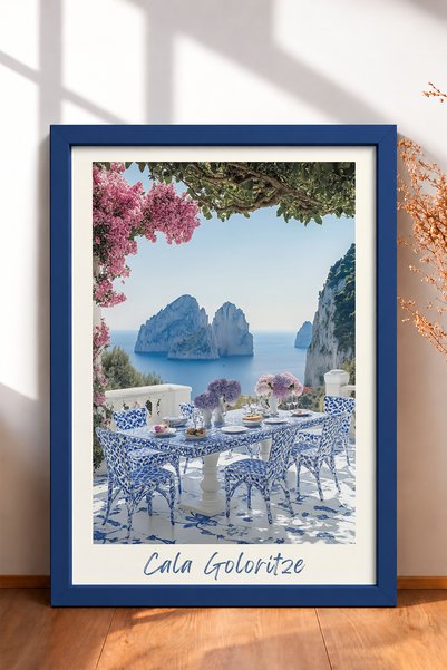HOMEPACK Cala Goloritze Scenic Terrace Table Framed Painting Italy Poster Wal...