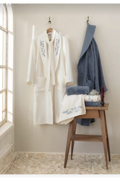 MARİBOR 6 Piece 3D Embroidered Premium Bamboo Family Bathrobe Set (Contains 7...