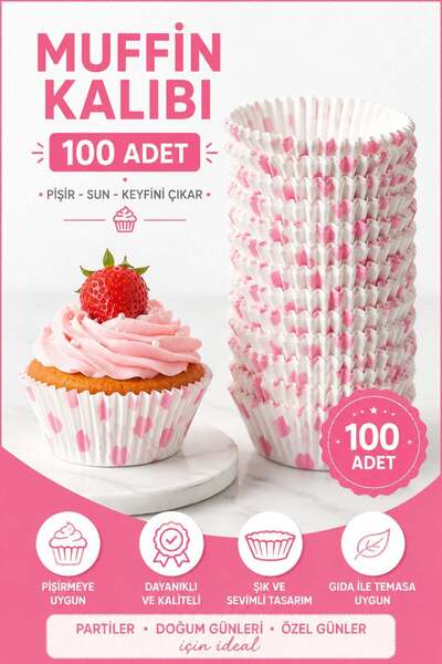KEA 100 Adet Muffin Kalıbı Kağıdı Pembe Desenli (Cupcake / Kek Kalıbı)