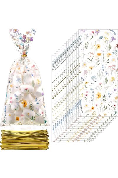 Generic 100 Pcs Wildflower Party Cellophane Treat Bags, Floral Candy Plastic ...