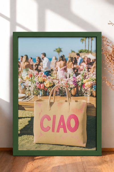 HOMEPACK Pink Ciao Written Bag and Floral Table Framed Painting Italy Poster ...