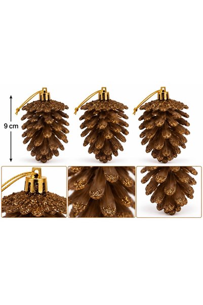 Generic Brand Set 3 ornamente de Craciun in forma de con de brad, cu sclipici...