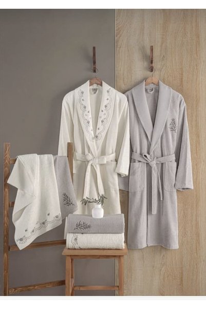 MARİBOR 6 Piece 3D Embroidered Premium Bamboo Family Bathrobe Set (Contains 7...