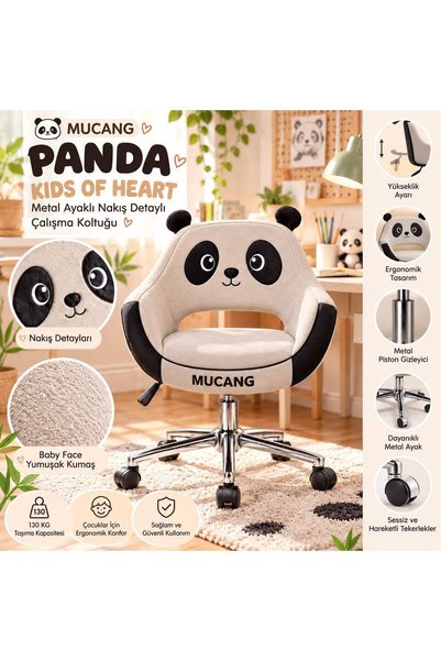 MUCANG PANDA KIDS OF HEART METAL AYAKLI NAKIŞ DETAYLI ÇALIŞMA KOLTUĞU