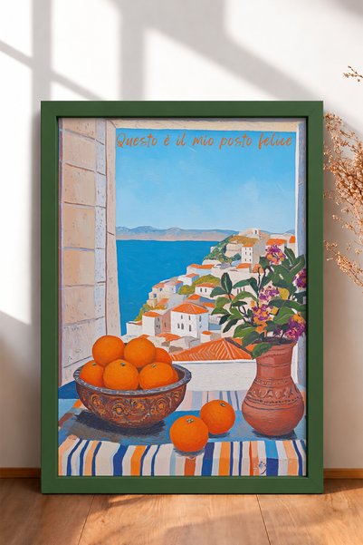 HOMEPACK Coastal Town and Oranges from the Window Framed Painting Italy Poste...