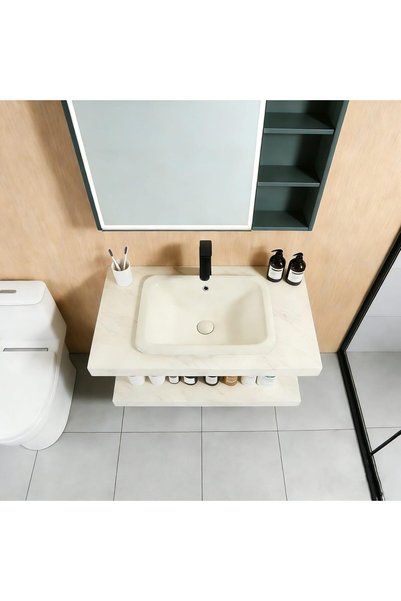 Generic Ceramic Countertop Washbasin Beige 56x40x19 cm