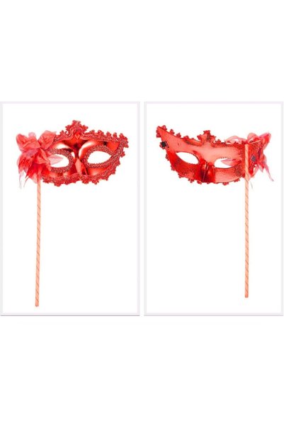 NW NessiWorld Bzs-Red Glittering Photo Shoot Mask with Handle 18X29 cm