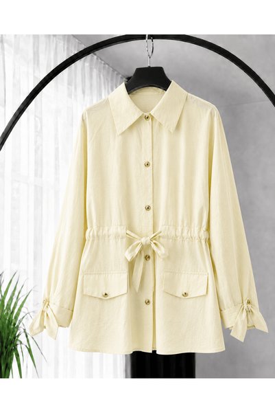 Hepsi Moda قميص بجيبين وربطة خصر - 5361 - أصفر