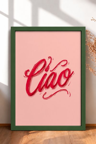 HOMEPACK Red Ciao Writing on Pink Background Framed Painting Italy Poster Liv...