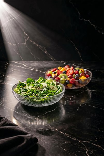 Sigma Home Aria - Set of 2 Glass Salad Bowls 20 cm Striped Transparent Glass ...