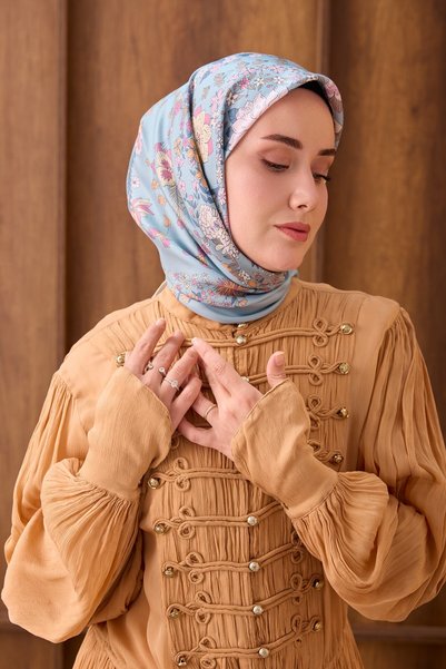 Silk Home وشاح حريري من التويل بلون أزرق نباتي