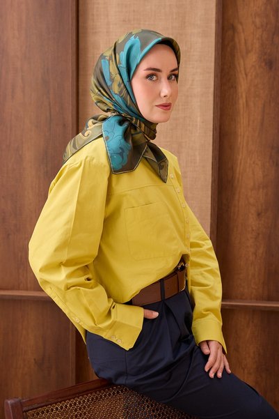 Silk Home وشاح حريري من التويل بنقشة زهور عتيقة باللون الأخضر الداكن