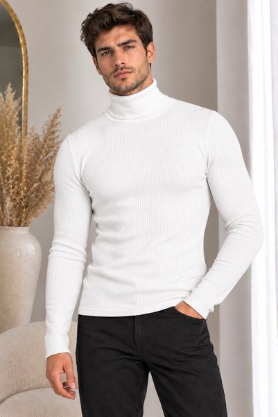 Feyece Unisex Premium Camisole Combed Cotton Ribbed Turtleneck Long Sleeve Tu...