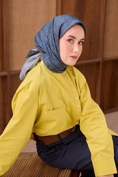 Silk Home Twill Silk Scarf Monochromatic Navy Blue