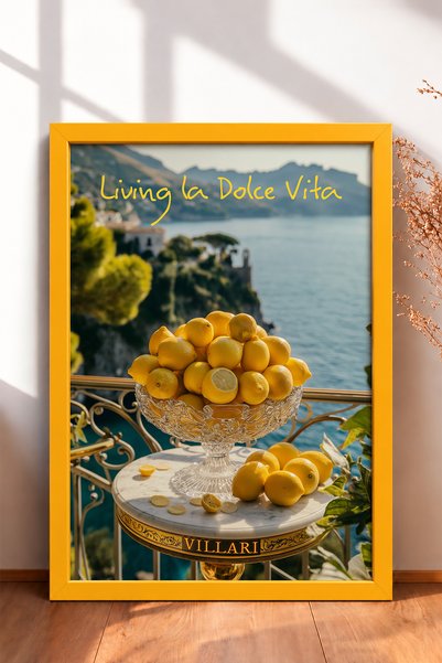 HOMEPACK Living La Dolce Vita Crystal Lemon Framed Painting Italy Poster Wall...