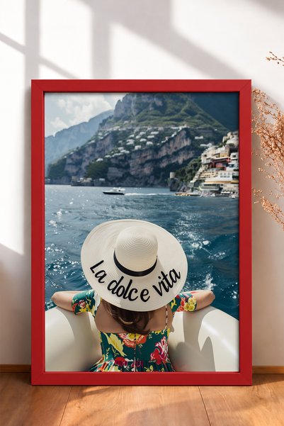 HOMEPACK La Dolce Vita Hat and Floral Dress Framed Painting Italy Poster Wall...