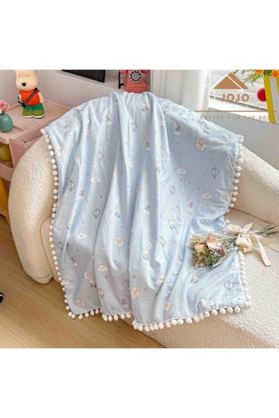 JOJO HOME Бебешко одеяло, Jojo Home, Памук/Микрофибър, С пискюли, 100x150см, ...
