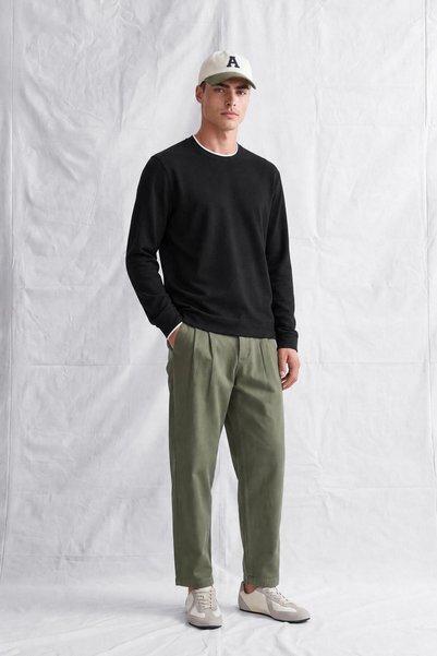 TENA Men's Black Crew Neck Striped Modal Fabric Sweatshirt