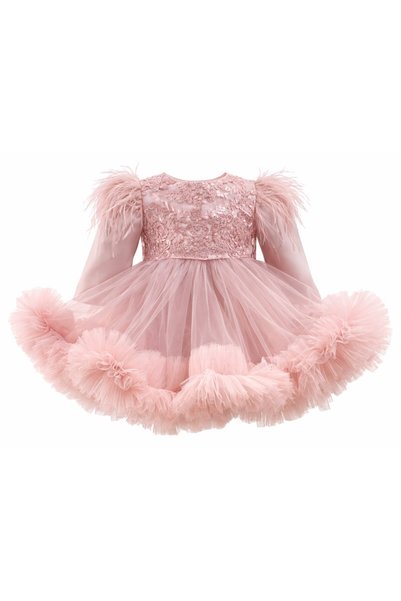 OEM Christening Dress Made of Tulle with Applied Embroidery + Headband and Bo...