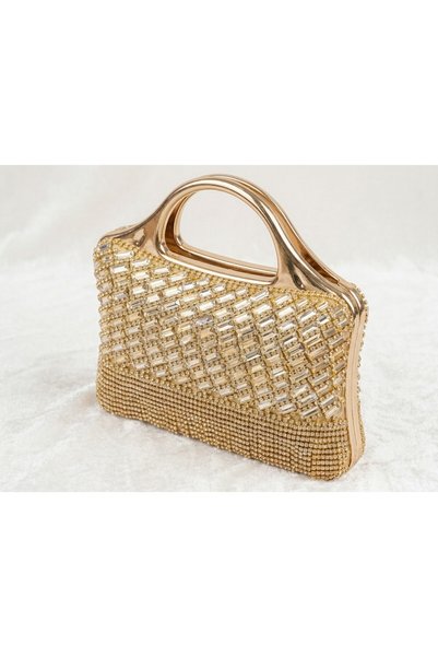 by Unbranded شنطة سهرة نسائية فاخرة ذهبي بتصميم مرصع بالكرستال