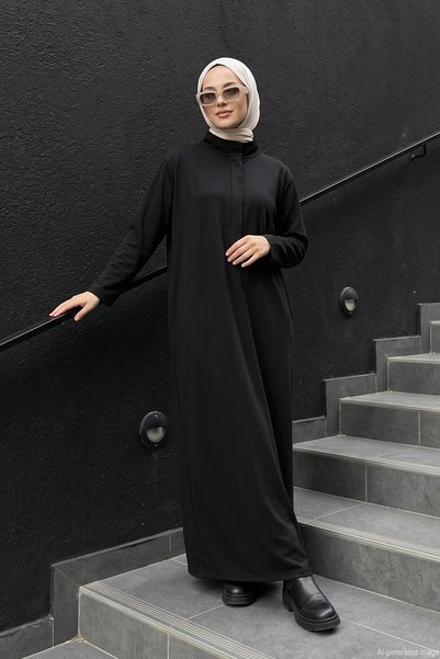 Ceremony Rochie lungă din bumbac Bora cu guler înalt 711 Negru