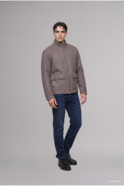 DeFacto Regular Fit Stand Collar Zippered Cashmere Coat with Flap Pockets I19...