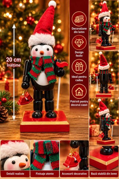 Generic Brand Wooden Penguin Christmas Decoration, 20 cm
