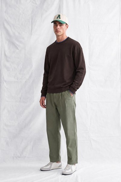 TENA Men's Brown Crew Neck Striped Modal Fabric Sweatshirt