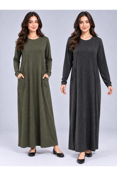 SENTEX Long-Sleeved Pocketed Double Winter Women's Dress