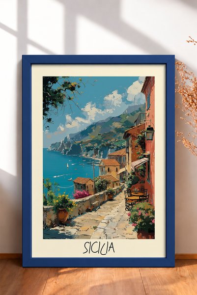 HOMEPACK Slikovina uokvirena kamenim stazama s sicilijanske obale, poster Ita...