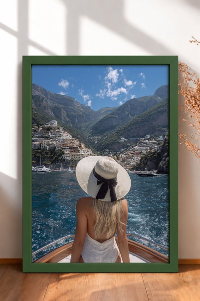 HOMEPACK Tekne Ucunda Straw Hat Woman Framed Painting Italy Poster Living Roo...