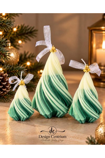Üçlü Çam Ağacı Mum Seti %100 Soya Wax El Yapımı Yılbaşı Dekoratif Kokulu Mum