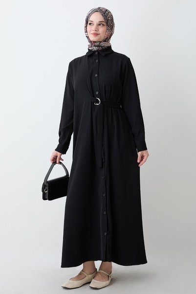 InStyle Μαύρο φόρεμα με αγκράφες και κουμπιά