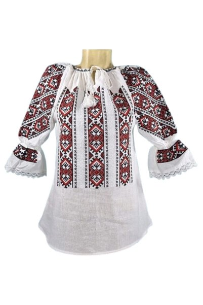 OEM Γυναικεία Μπλούζα, Βαμβακερή, Μανίκι 3/4, Παραδοσιακό Μοντέλο Κόκκινο-Μαύ...