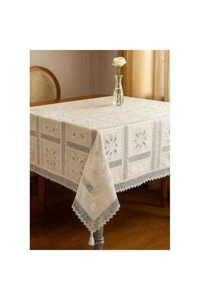 OEM Elegant Festive Tablecloth, Superior Quality, Inserted Embroidery, White,...