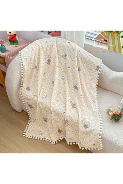 JOJO HOME Бебешко одеяло, Jojo Home, Памук/Микрофибър, С пискюли, 100x150см, ...