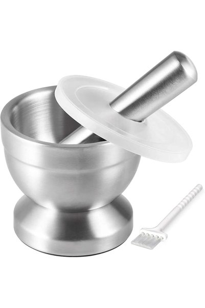 Generic Mortar and Pestle, 11.6 INCH Steel Grinder Bowl with Lid and Brush