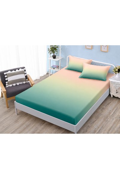 OEM Cearșaf de pat și 2 fețe de pernă, cu elastic, 180x200 cm, imprimeu degra...
