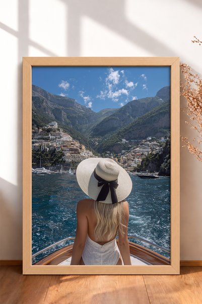 HOMEPACK Tekne Ucunda Straw Hat Woman Framed Painting Italy Poster Living Roo...