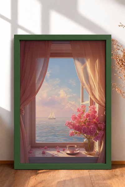 HOMEPACK Sea and Sailboats View from the Window Framed Painting Italy Poster ...