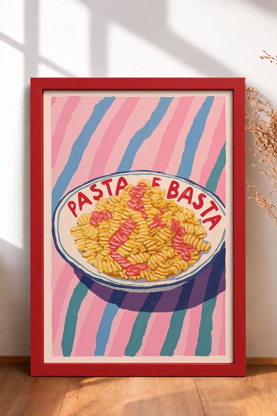 HOMEPACK Pasta E Basta Written Twisted Pasta Framed Table Italy Poster Living...