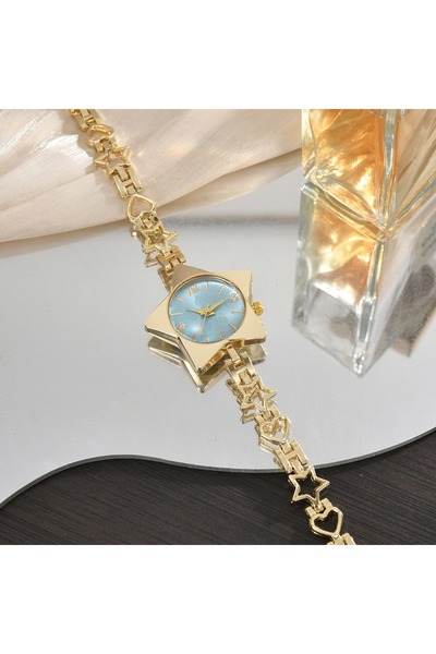 Choice Golden Blue Alloy Women Watch Quartz Movement Adjustable Ladies Bracel...