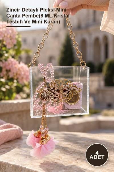 Yenilig 4 Pieces of Plexi Mini Bag with Chain Detail Pink (8 ml Crystal Praye...