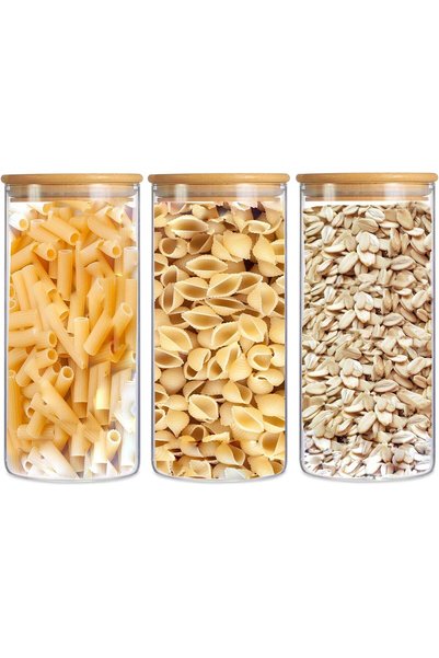 Generic وعاء تخزين زجاجي، حاويات طعام للمطبخ بغطاء من الخيزران سعة 900 مل (39...