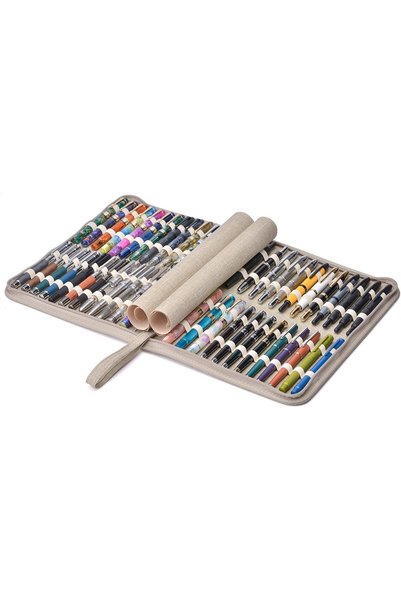 Generic 48 Slots Fountain Pen Case, Beige Water Resistant Canvas Pen Holder D...