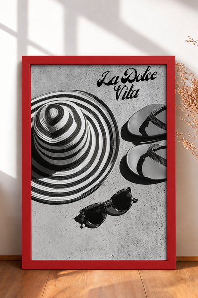 HOMEPACK لوحة فنية مؤطرة على شكل قبعة من القش ونعال من La Dolce Vita، ملصق إي...